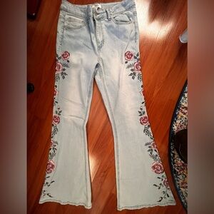 Flowered bootcut jeans